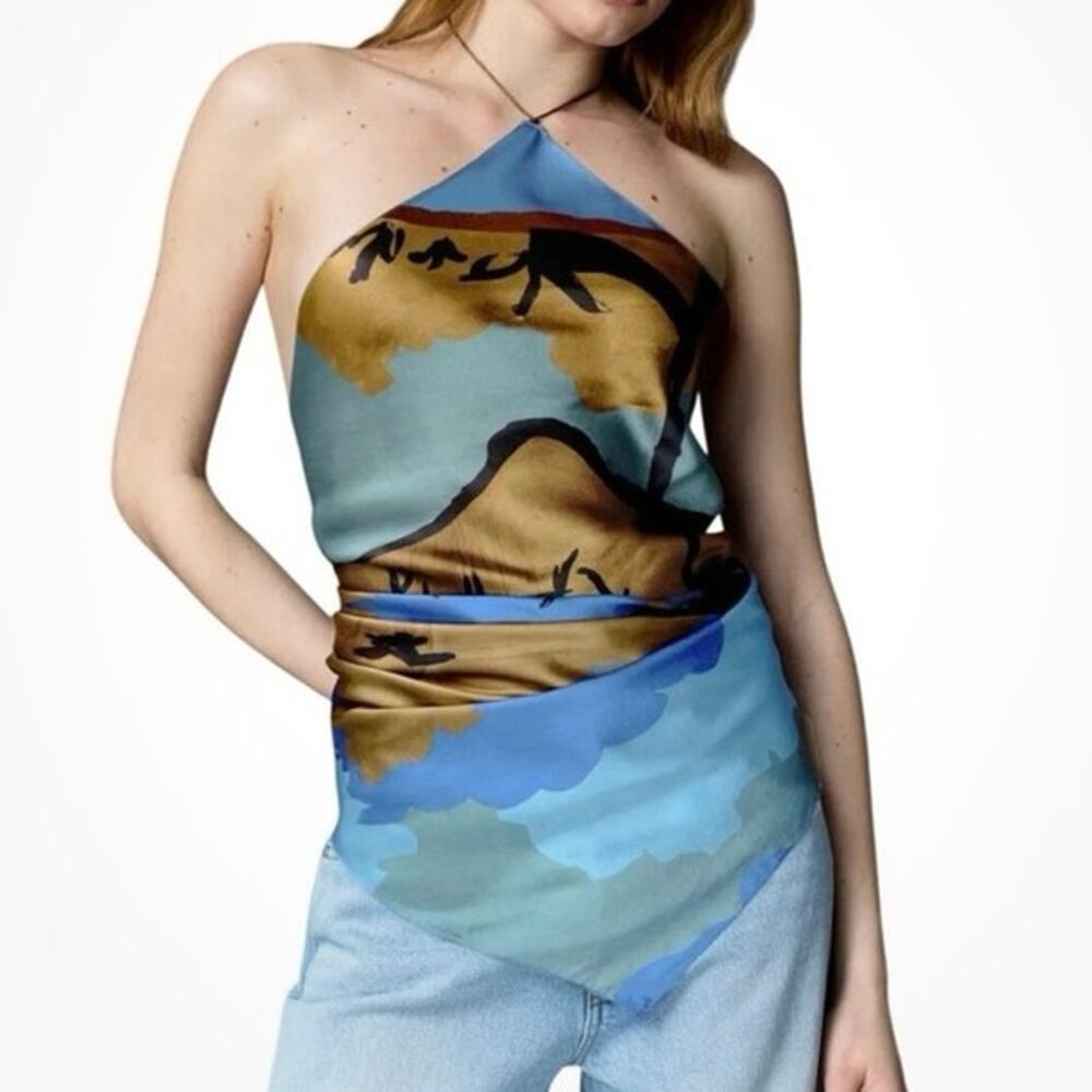 Soleil Soleil Scarf Top One Size Womens Silk Tie Halter Tank blouse